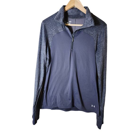 UNDER ARMOUR Blue Printed Qualifier 1/4 Zip Running Casual Pullover Jacket SZ L - Picture 1 of 8